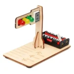 Wooden traffic light educational toy with battery-powered digital countdown, perfect for teaching children about traffic signals and road safety.