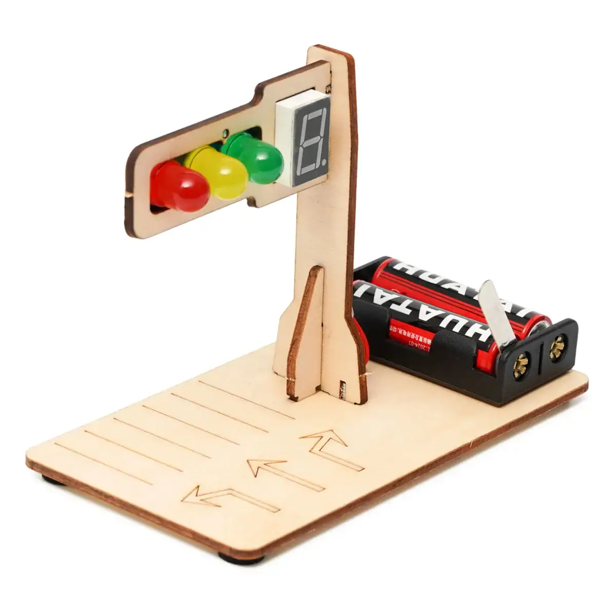 Science Traffic Light Educational Toy Wooden traffic light educational toy with battery-powered digital countdown, perfect for teaching children about traffic signals and road safety.