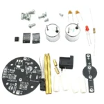 Assorted electronic components including resistors, LEDs, sensors, and circuit boards for educational science projects and DIY experiments.