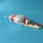 Water bottle rocket powered by a small motor, demonstrating basic physics principles for educational purposes.