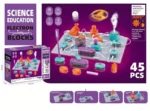 Jeu de circuit électrique éducatif pour enfants de 6 ans, comprenant 45 pièces pour apprendre l'électricité de manière ludique.