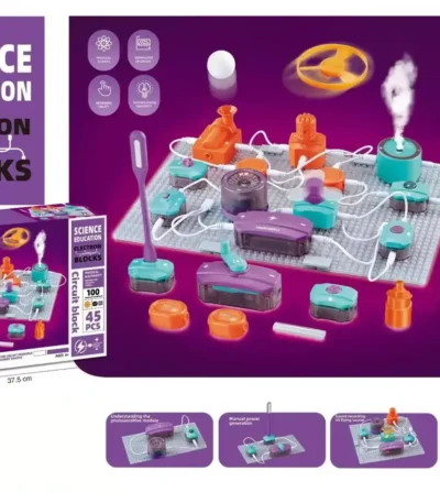 Jeu de circuit électrique éducatif pour enfants de 6 ans, comprenant 45 pièces pour apprendre l'électricité de manière ludique.