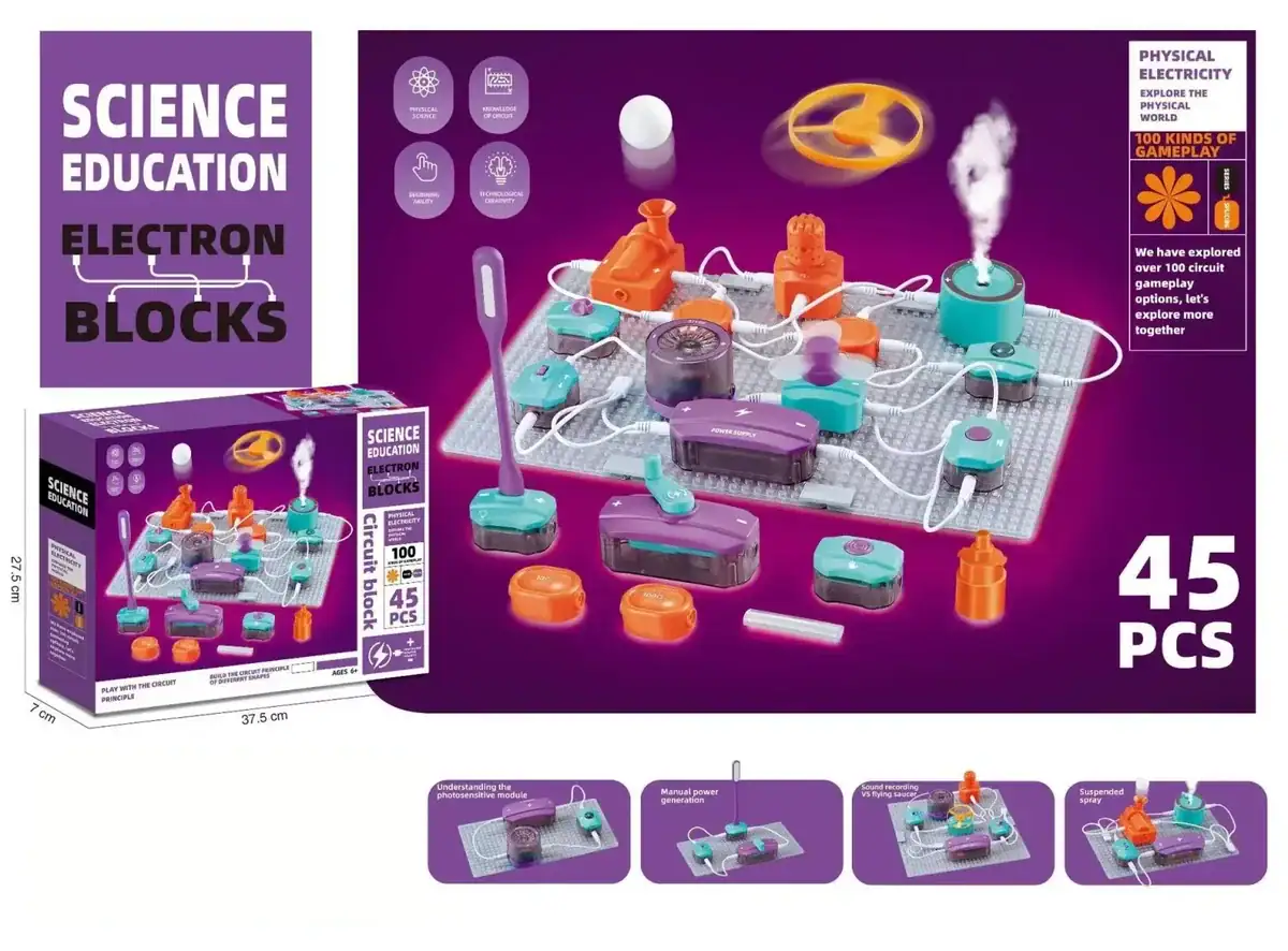 Puce Circuit Électrique pour Enfants Jeu de circuit électrique éducatif pour enfants de 6 ans, comprenant 45 pièces pour apprendre l'électricité de manière ludique.