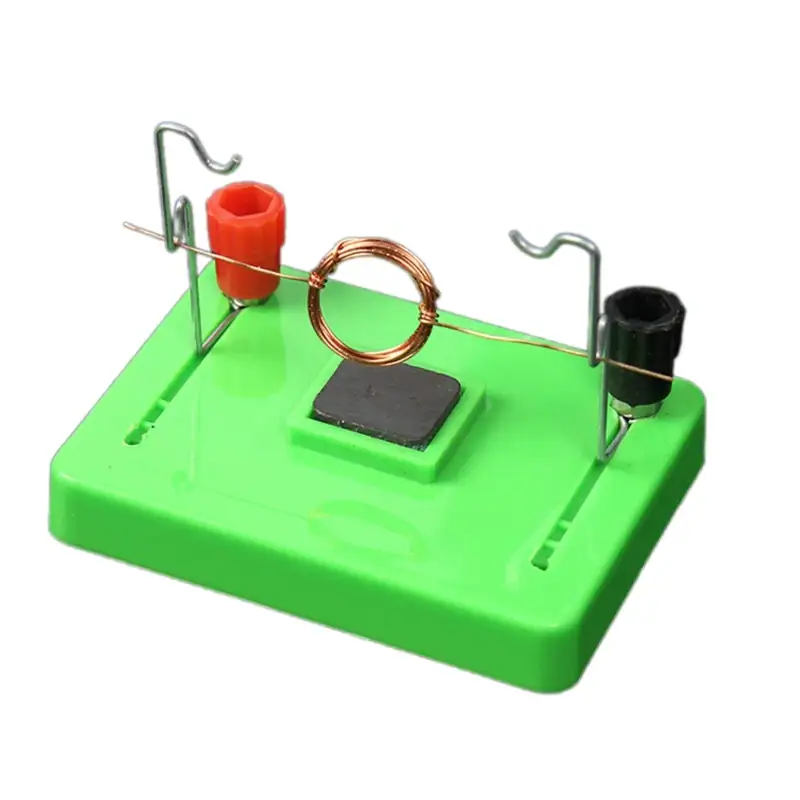 Magnetic Electromagnet Experiment Kit Educational magnetic electromagnet experiment kit with copper coil, iron core, and power connections on a green base for science learning.
