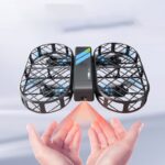Compact drone with a protective cage and LED lights, perfect for beginners and indoor flying. Features easy controls, stable flight, and durable design for fun and educational use.