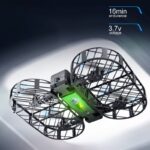 Small quadcopter drone with LED lights, 16-minute endurance, and 3.7V voltage, ideal for educational and recreational use.