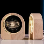 Wooden night lights featuring Neptune and the solar system, perfect for educational decor and space-themed rooms.