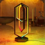 Modern magnetic geometric light sculpture with colorful LED accents, perfect for science decor and educational displays.