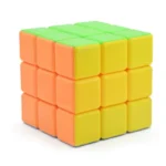 Colorful 3x3 Rubik's Cube puzzle toy with orange, yellow, and green stickers, ideal for brain teasers and educational activities.