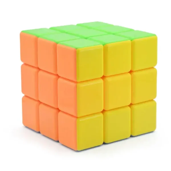 Colorful 3x3 Rubik's Cube puzzle toy with orange, yellow, and green stickers, ideal for brain teasers and educational activities.