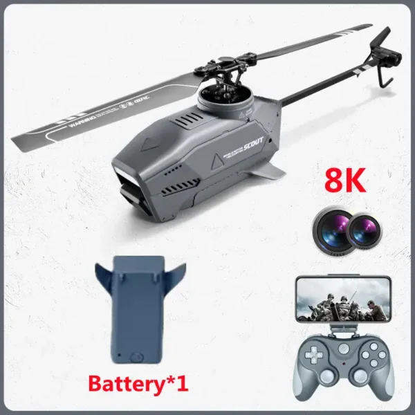 High-quality drone helicopter with camera, remote control, and 8K video capability for aerial photography and videography. Suitable for hobbyists and beginners.