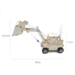 Excavator wooden toy with movable arm and wheels, perfect for educational play and STEM learning.