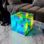 Bright LED geometric cube with multicolor illumination, perfect for science-themed decor and educational purposes. Enhances learning environments with vibrant, interactive lighting.