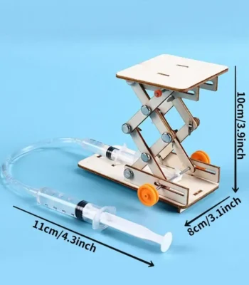 Adjustable science demonstration model with syringe and tubing for educational experiments.