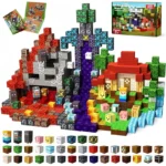 Vivid Minecraft-themed construction set with pixelated characters, structures, and accessories for imaginative learning and STEM development.