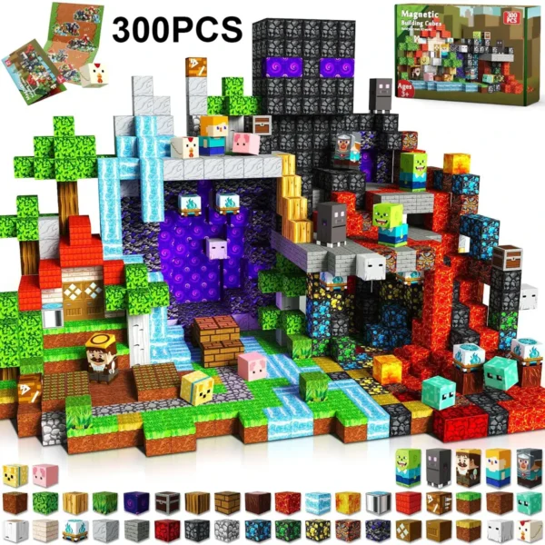 Build your own pixelated world with 300+ pieces of colorful blocks and figures.