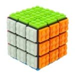 Colorful 3x3 Rubik's Cube with white, orange, and green stickers, showcasing a classic twisty puzzle for brain training and educational fun.