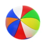 Brightly colored beach ball with red, blue, green, yellow, orange, and white panels, perfect for beach, pool, or outdoor games and entertainment.