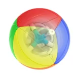 Colorful inflatable globe with internal scientific components.