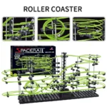 Educational roller coaster building set with glowing green tracks and multiple loops for hands-on science learning.
