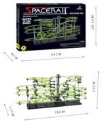 SpaceRail marble run with glowing tracks for engaging STEM play and learning. Perfect for kids interested in physics, engineering, and science experiments.