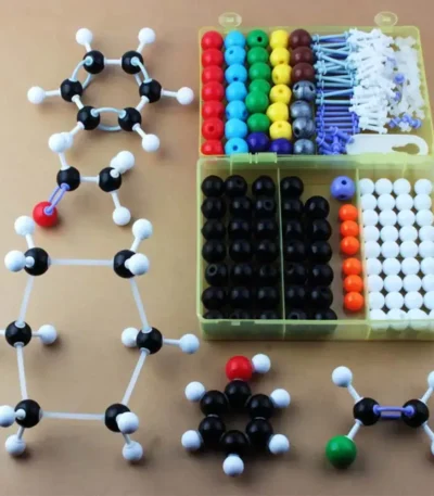 Educational molecular model kit with colorful balls and connectors for science learning and chemistry experiments.