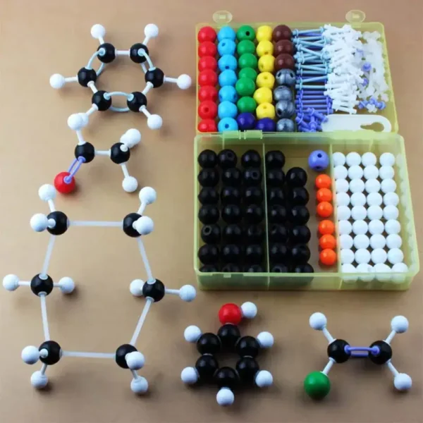 Educational molecular model kit with colorful balls and connectors for science learning and chemistry experiments.