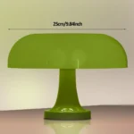 Bright green mushroom-shaped lamp measuring 25cm in diameter, ideal for science-themed decor and educational settings, providing a playful and functional lighting solution.