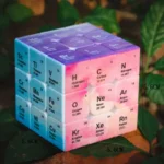 Colorful 3D periodic table cube featuring chemical elements with symbols and atomic numbers, ideal for science education and decorative purposes.