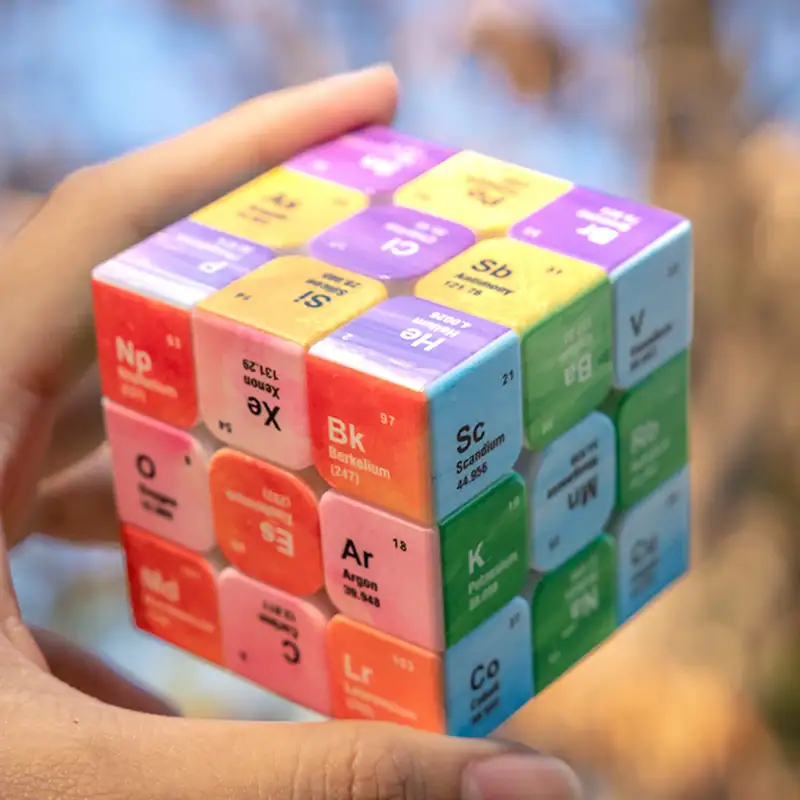 Colorful periodic table cube for educational purposes and science decor. Vibrant 3D periodic table cube featuring chemical element blocks for learning and decoration.