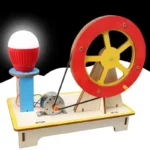 Educational science kit featuring a light bulb and a wheel with pulley system for hands-on physics experiments.