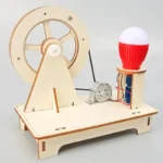 Wooden mechanical science toy demonstrating gear and motor functions, ideal for educational science projects and STEM learning activities.