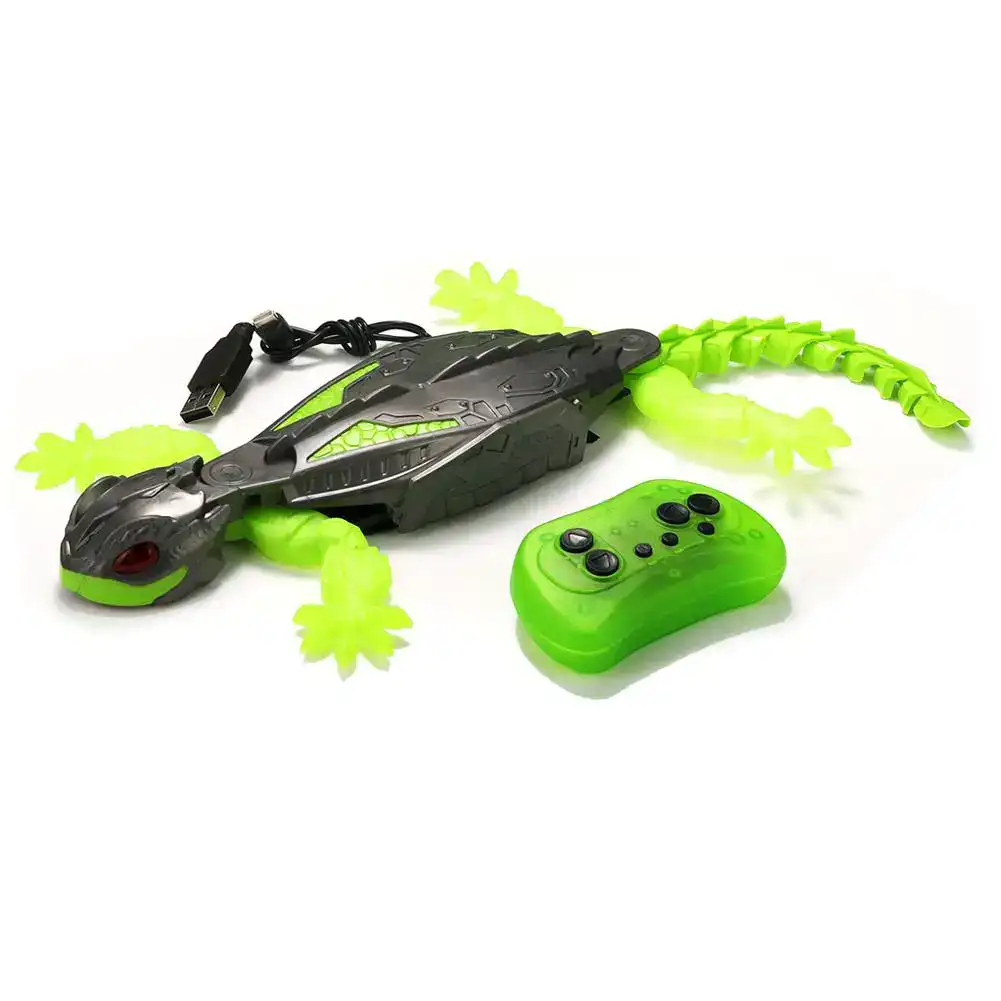Lizard Robot with Remote Control Green robotic lizard with remote control, featuring flexible tail and limbs, designed for educational and entertainment purposes.