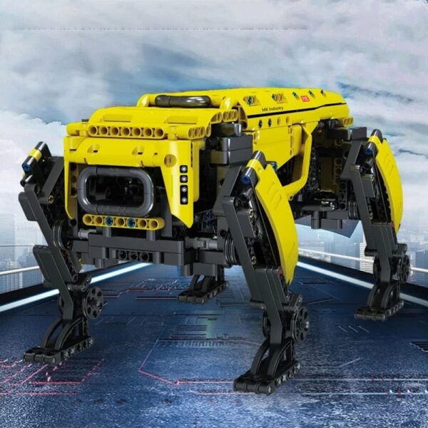 Yellow LEGO robotic spider with camera and mechanical limbs, ideal for science education and robotics projects.