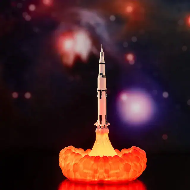 Rocket Launch Model with Fire Effect Detailed model of a rocket launching with fiery explosion effect, set against a dark space-themed background. Perfect for science education and space exploration displays.