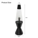 Modern lava lamp with black base and transparent glass, featuring a light bulb inside and a bubbling liquid for decorative and educational use.
