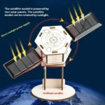 Artificial satellite model powered by two solar panels demonstrating sunlight energy collection and rotation, ideal for science education and decor.