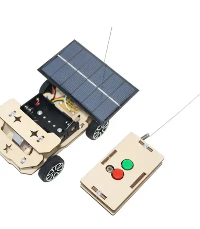 Solar robot kit with remote control, featuring solar panel, motor, and remote for educational STEM activities. Perfect for teaching renewable energy and robotics to students.