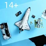 Detailed space shuttle model kit with accessories, including satellite and tools, perfect for science education, decor, and STEM projects.