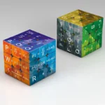 A colorful 3D cube puzzle featuring scientific symbols, formulas, and elements, designed for educational and decorative purposes. Perfect for science enthusiasts and students.