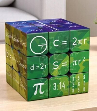 Educational math cube featuring scientific formulas, geometric symbols, and mathematical constants, ideal for science enthusiasts and students to enhance learning and curiosity.