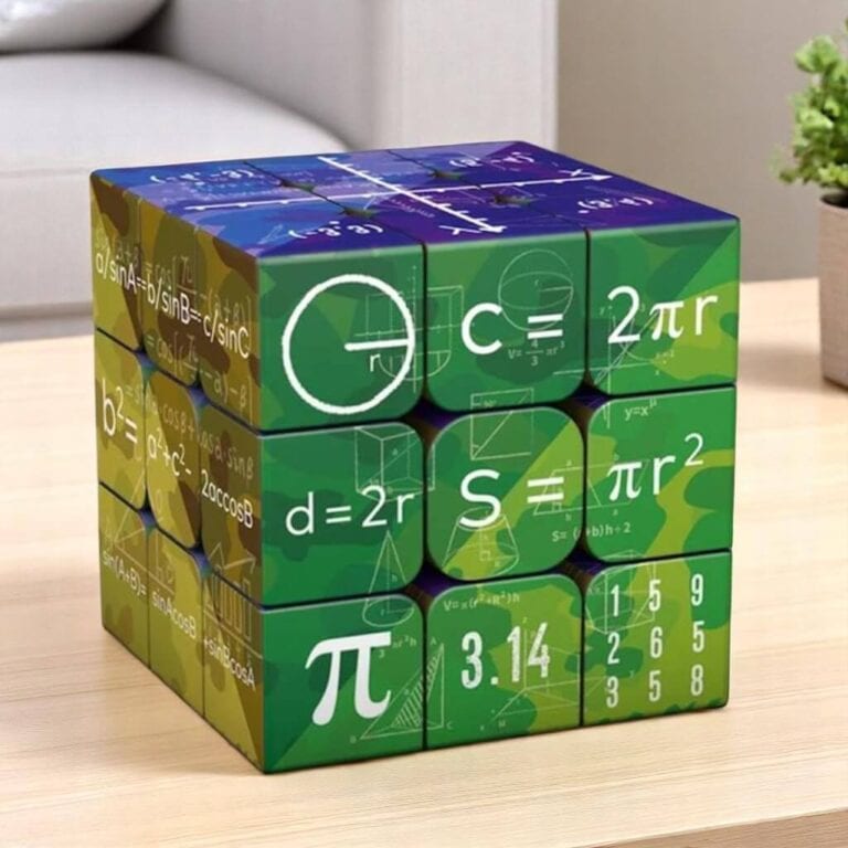 Math Puzzle Cube with Scientific Formulas and Symbols Educational math cube featuring scientific formulas, geometric symbols, and mathematical constants, ideal for science enthusiasts and students to enhance learning and curiosity.