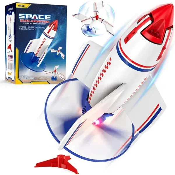 Space exploration rocket toy with launch pad, designed for children to simulate rocket launches and learn about space science. Includes a rocket, launch pad, and remote control.