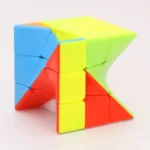 Brightly colored 3D cube puzzle with interlocking pieces in blue, yellow, red, and green, showcasing a creative and educational toy for problem-solving and spatial skills.