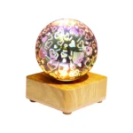 Colorful LED Heart Pattern Crystal Ball with Wooden Base.