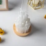 Elegant white salt crystal lamp with wooden base, ideal for home decor, relaxation, and ambient lighting.