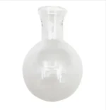 Clear glass Erlenmeyer flask used for scientific experiments, featuring a narrow neck and round body for precise liquid measurement and mixing.