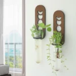 A set of two wall-mounted planters with glass test tubes holding green plants, perfect for science-themed home decor or educational displays.