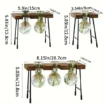 Decorative science-themed table with glass test tubes and wooden blocks, ideal for educational spaces or home laboratories.
