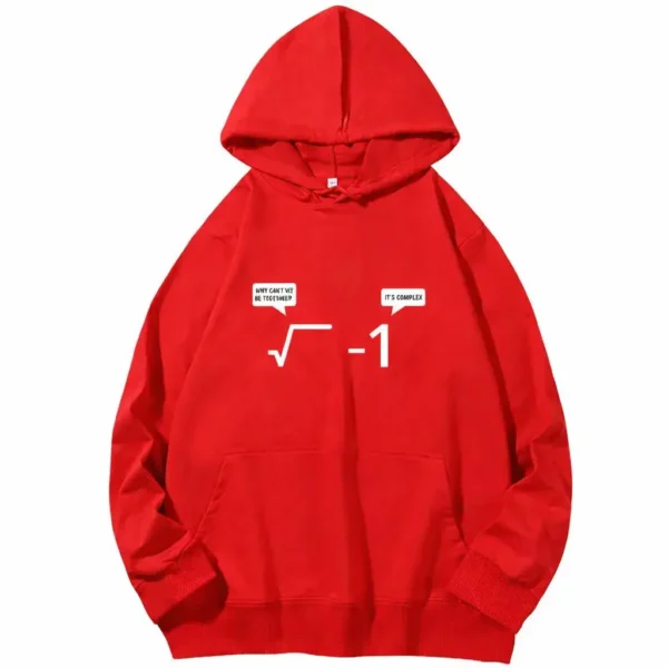 Red hoodie with an integrated mathematical formula, perfect for science lovers and casual style.